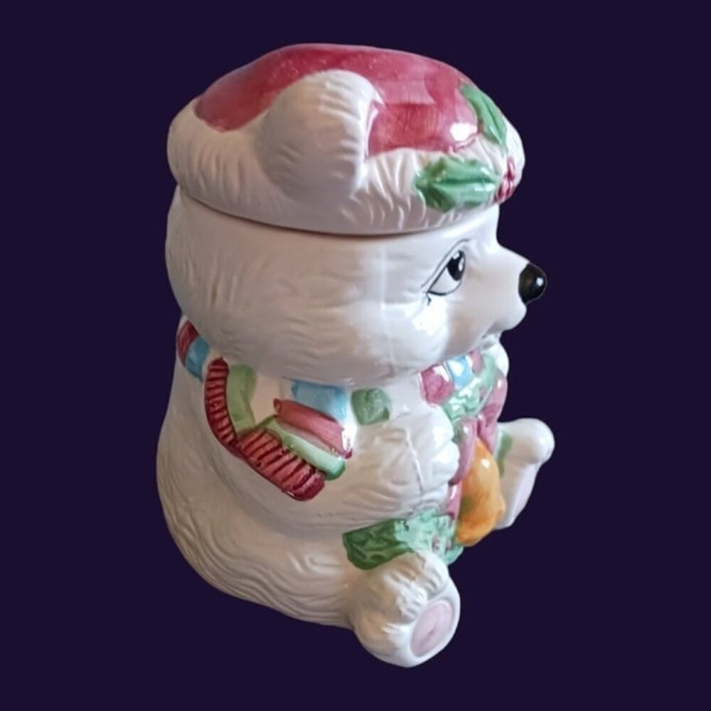 Vtg christmas santa  bear cookies jar wht/red/green colors - Picture 4 of 8